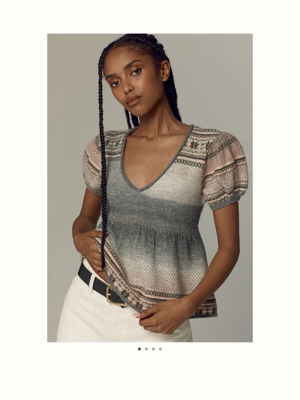 Pilcro Ombre V-Neck Puff-Sleeve Knit Top in Sage and Blush